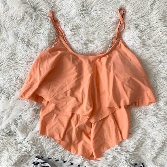 Nwot Coral Orange Mid Waist Bikini Ruffle Spaghetti Strap Top - Picture 6 of 14